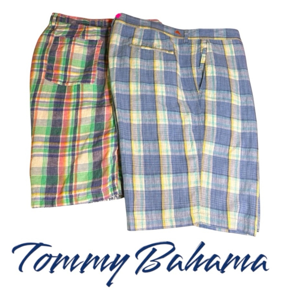 Tommy Bahama-2 pair linen shorts, one pair is reversible. Size 42. Exc preowned!